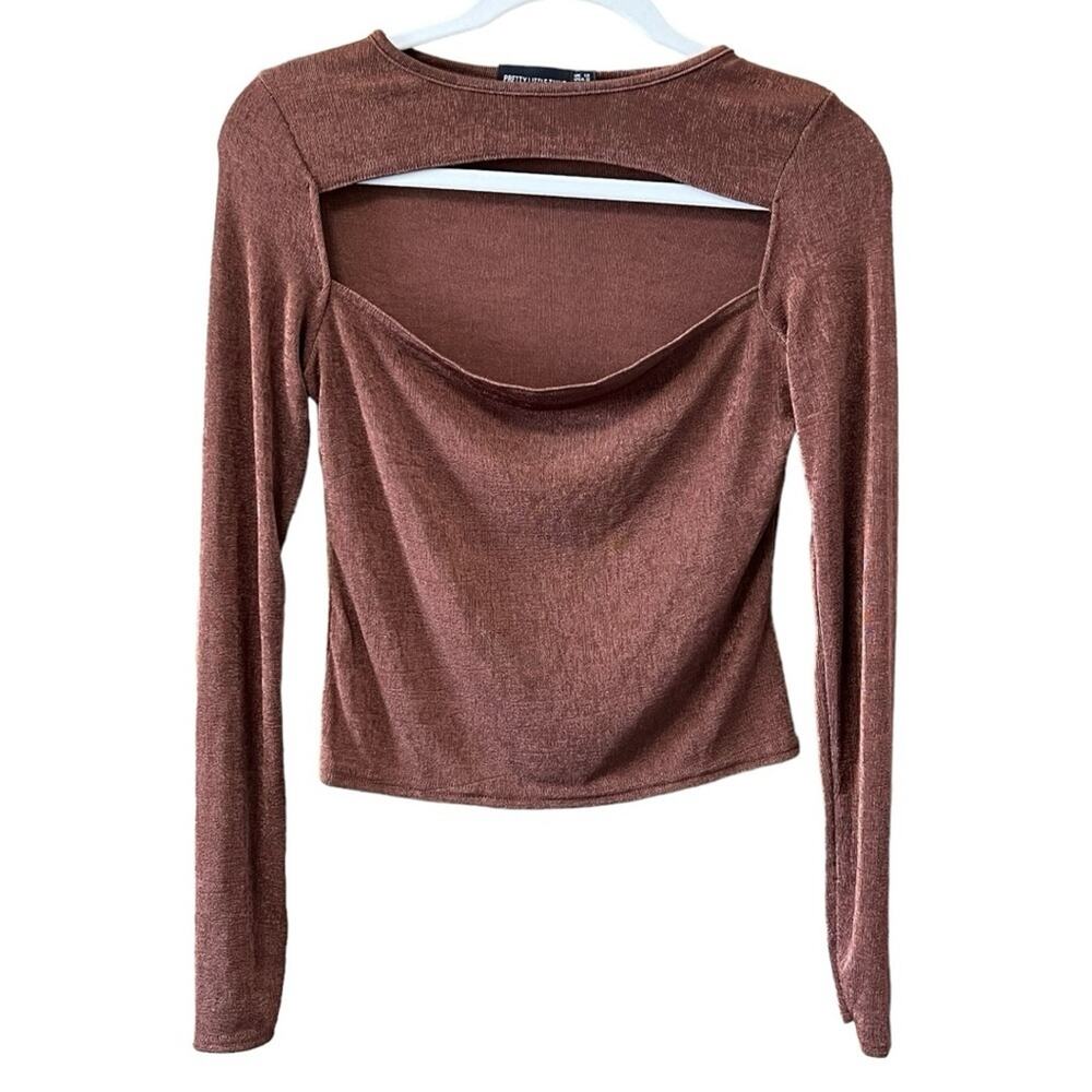 PrettyLittleThing Cut Out Long Sleeve Top in Copper Size 8